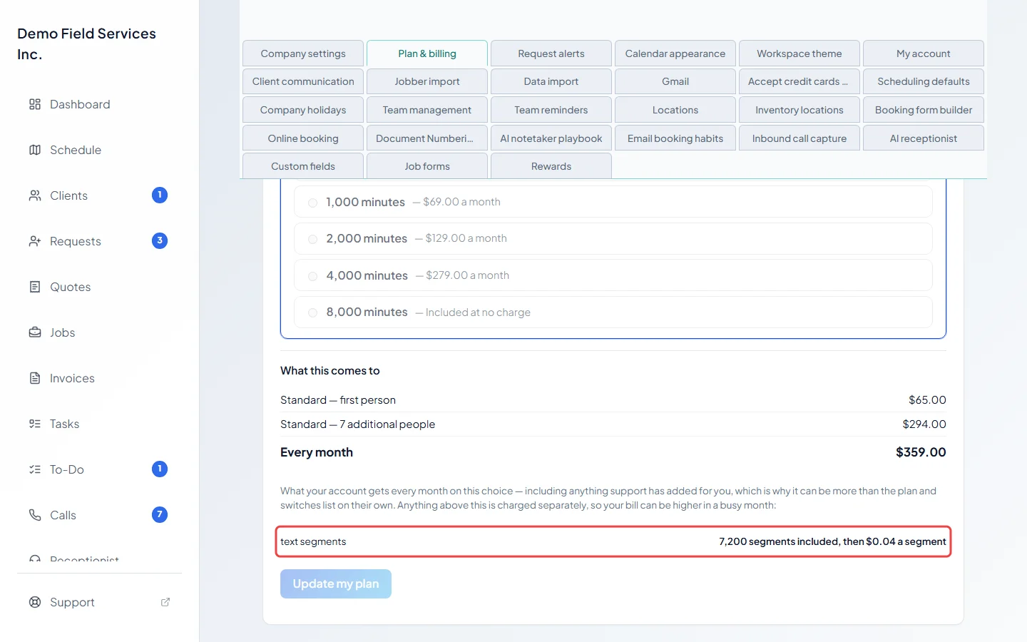 The included amounts and rates listed under What this comes to