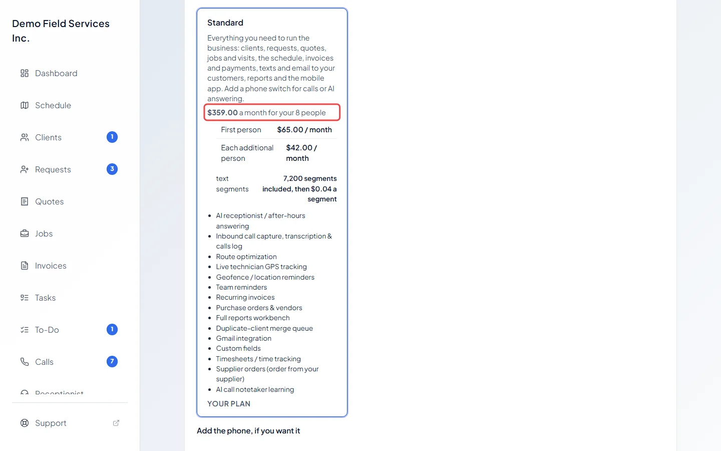 Standard's monthly price for the team, the most a Starter fee can be
