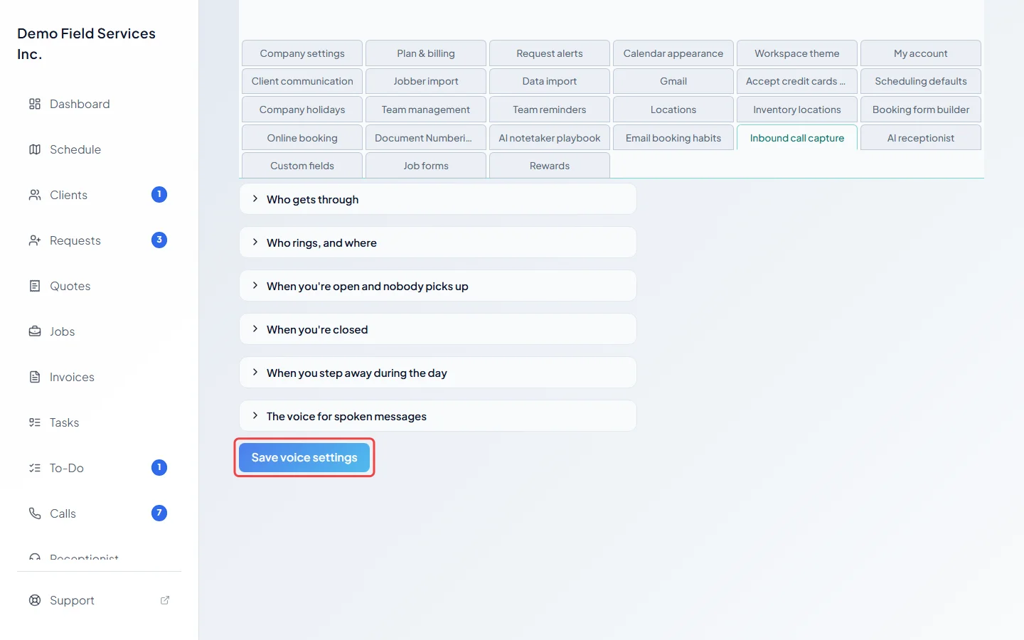 The Save voice settings button