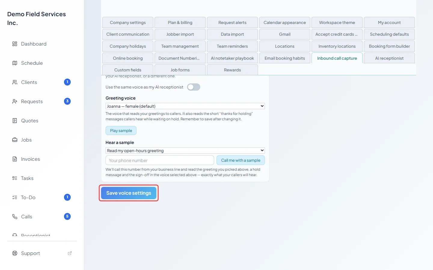 The Save voice settings button