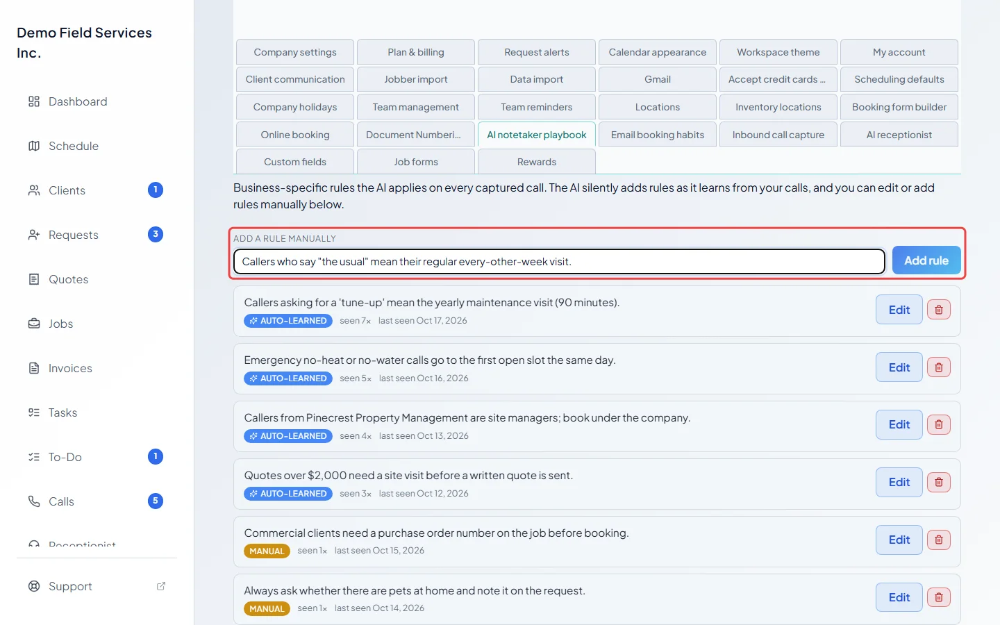 A new rule typed into Add a rule manually