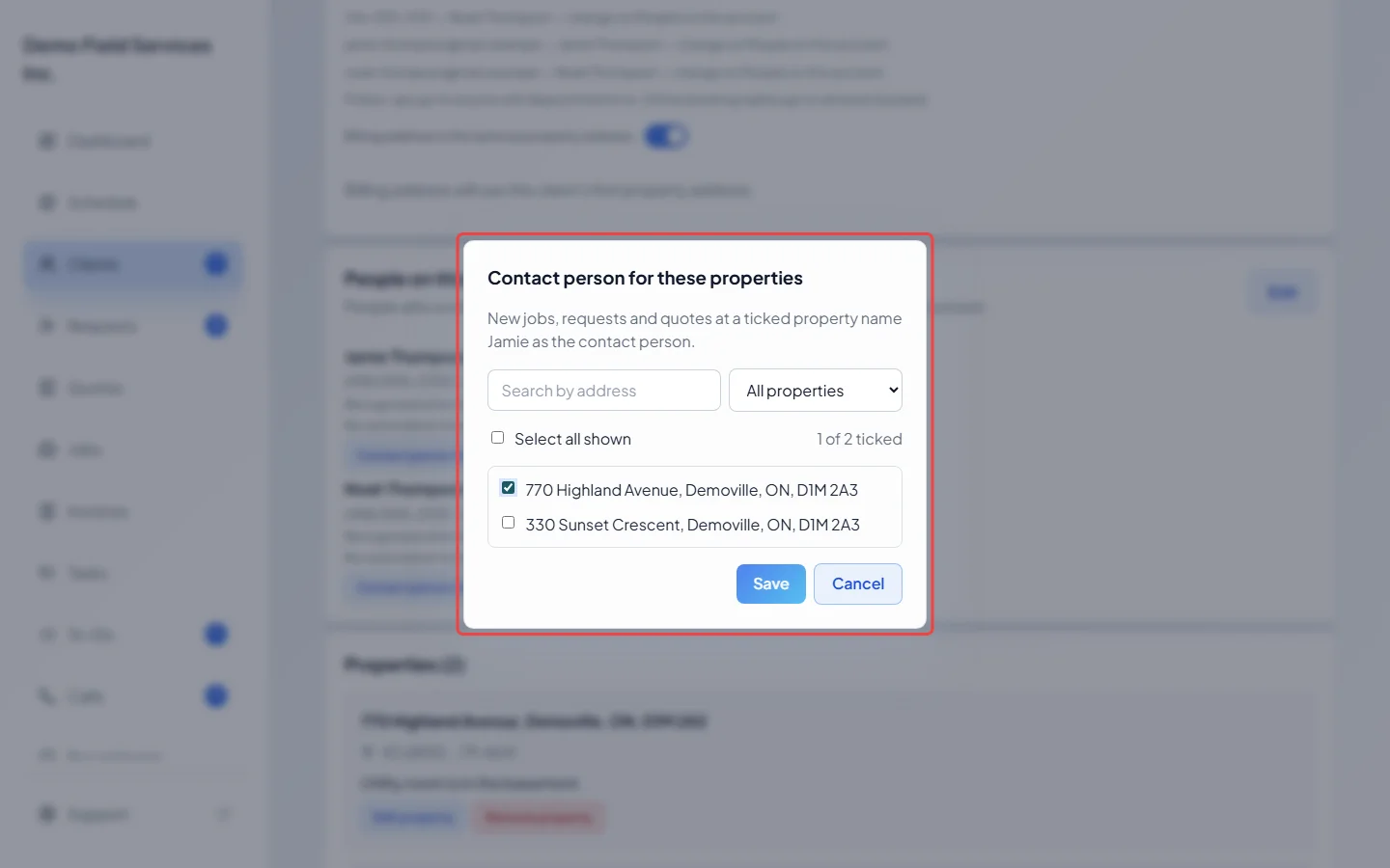 The Contact person for these properties window with properties ticked