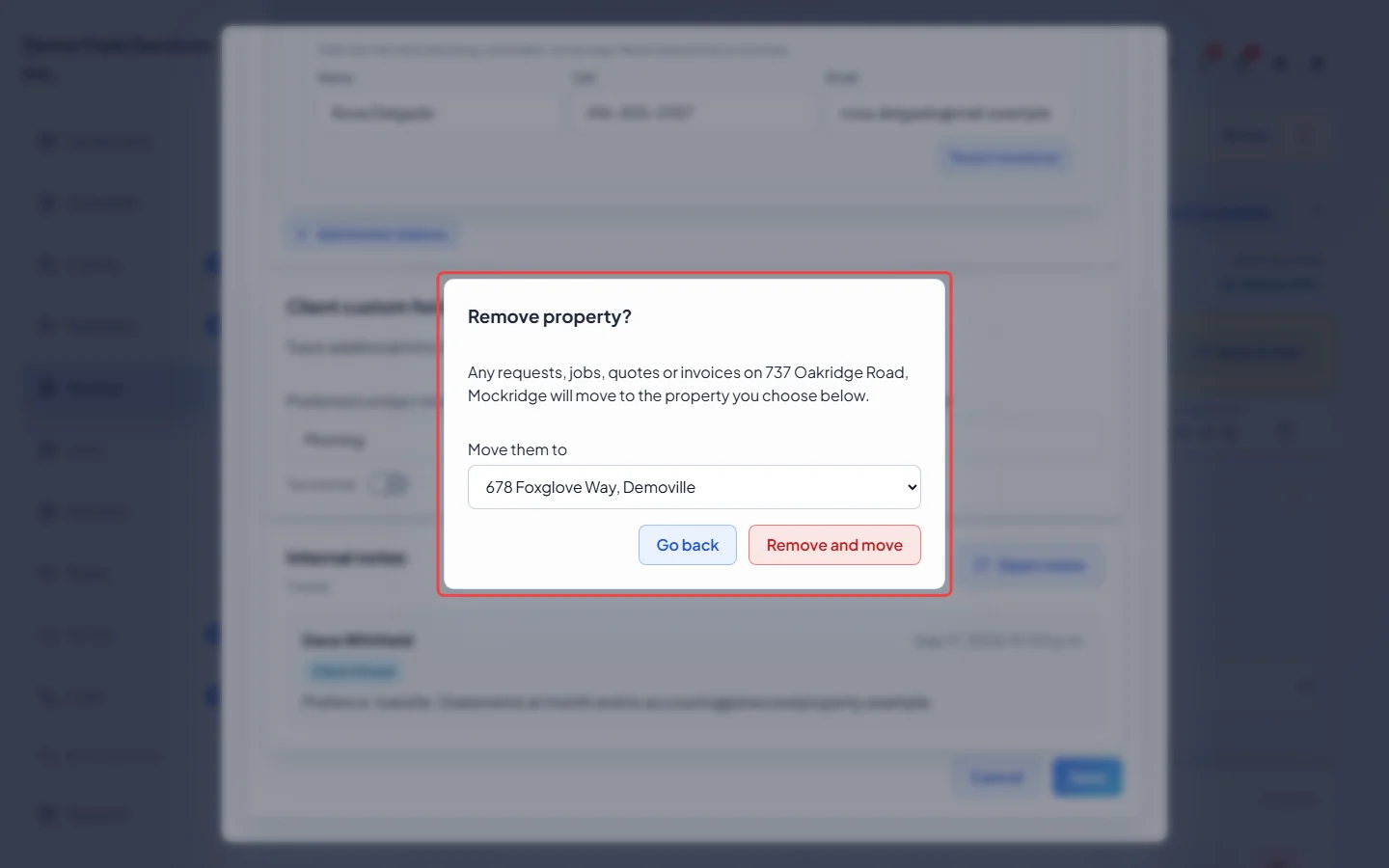 The Remove property window with the Move them to choice