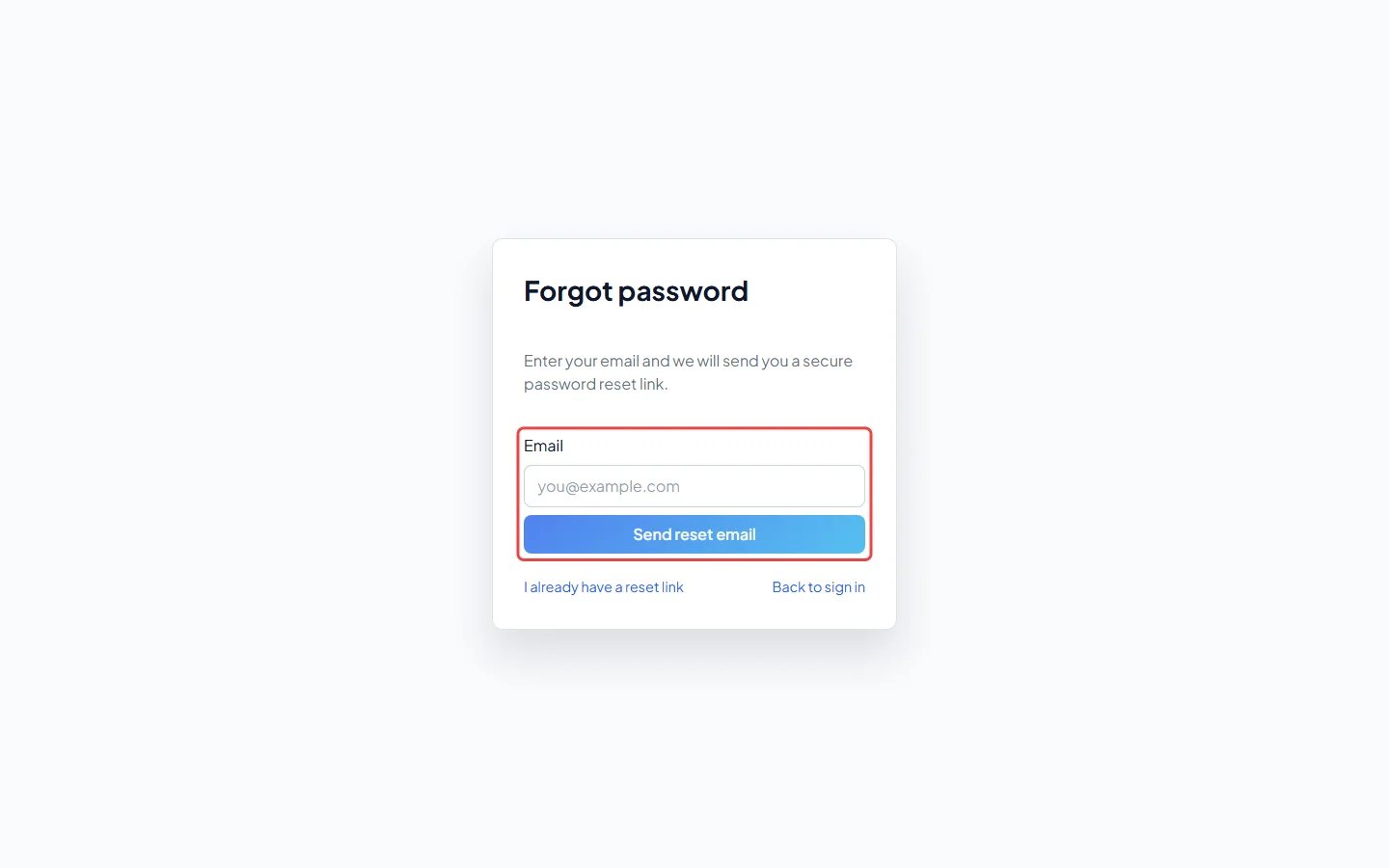 The Forgot password page asking for your email