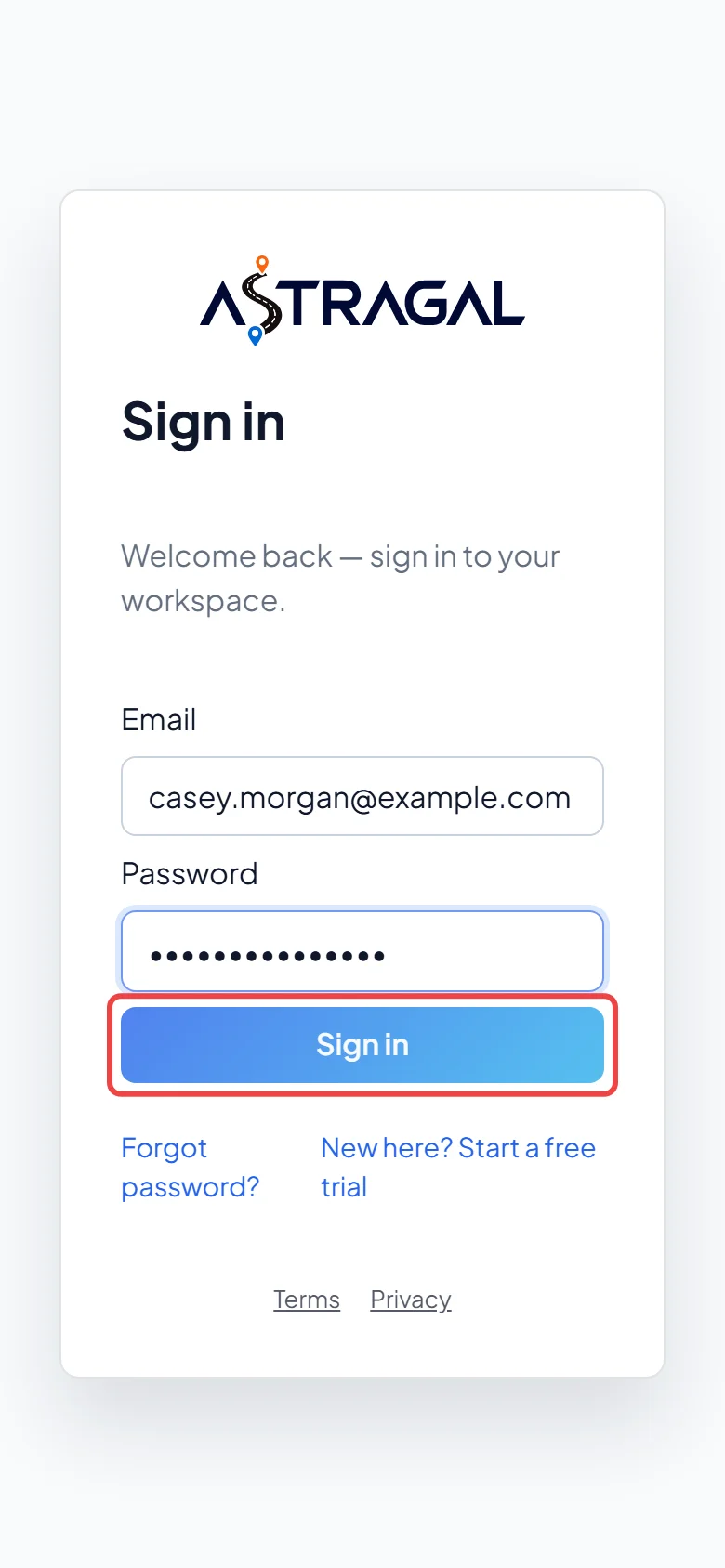 The Sign in page on a phone with an email and password typed in