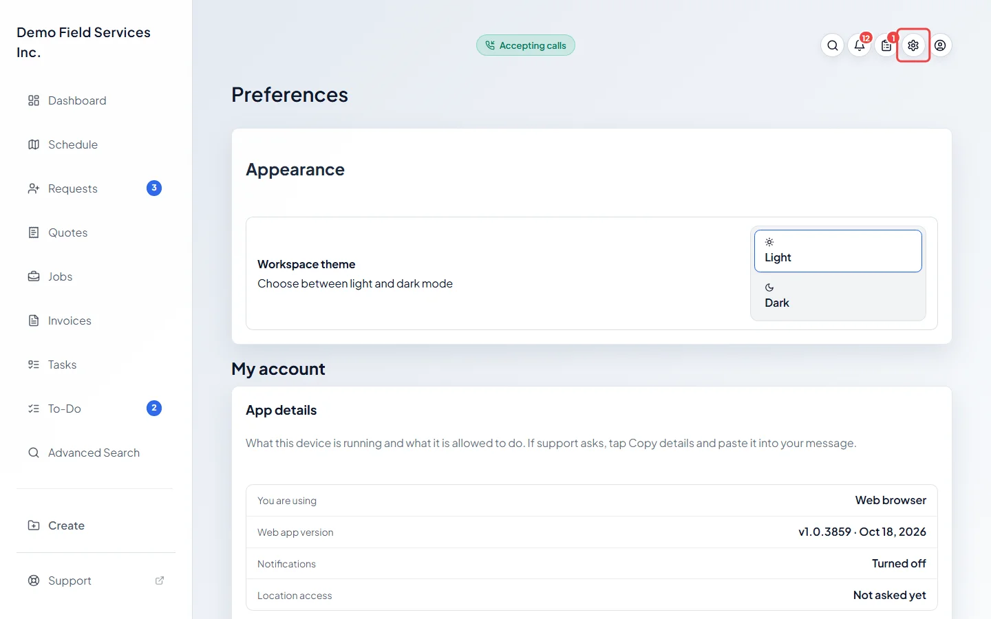 The Preferences page with the Appearance card