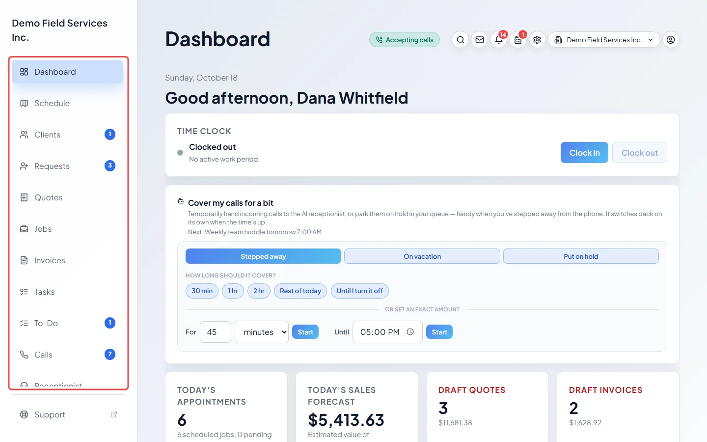 The Astragal dashboard with the left menu on a computer