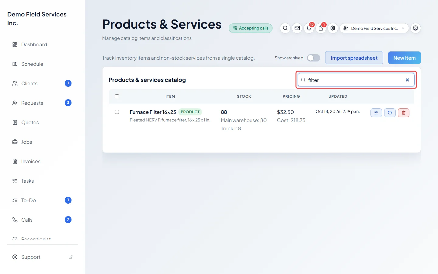The catalog search box with a search typed in