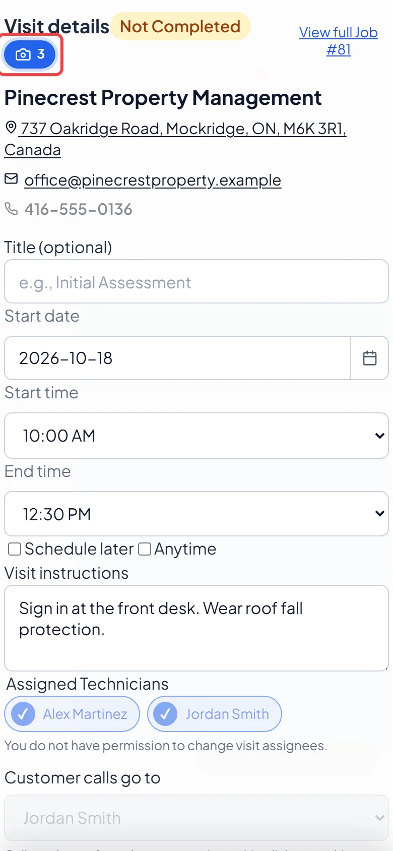 The Photos button at the top of a visit