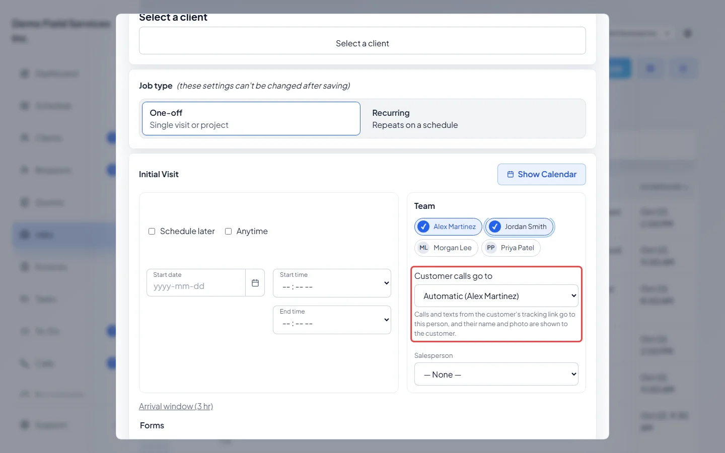 The Customer calls go to choice under the Team list