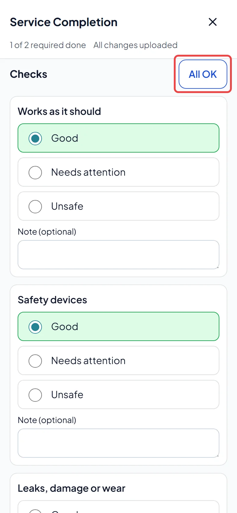 A section of checks with the All OK button
