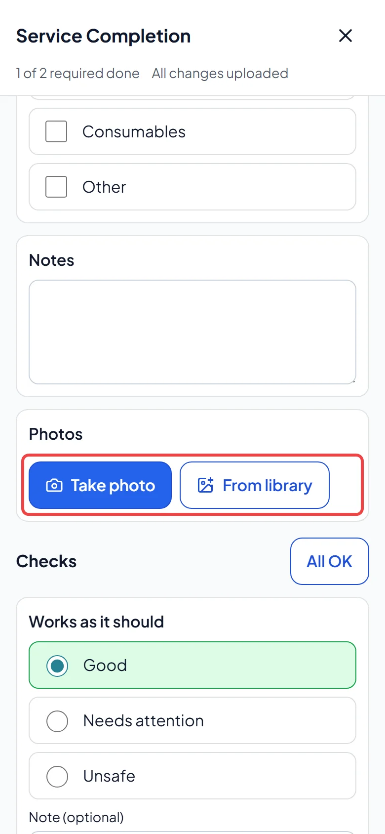 A photo question with Take photo and From library
