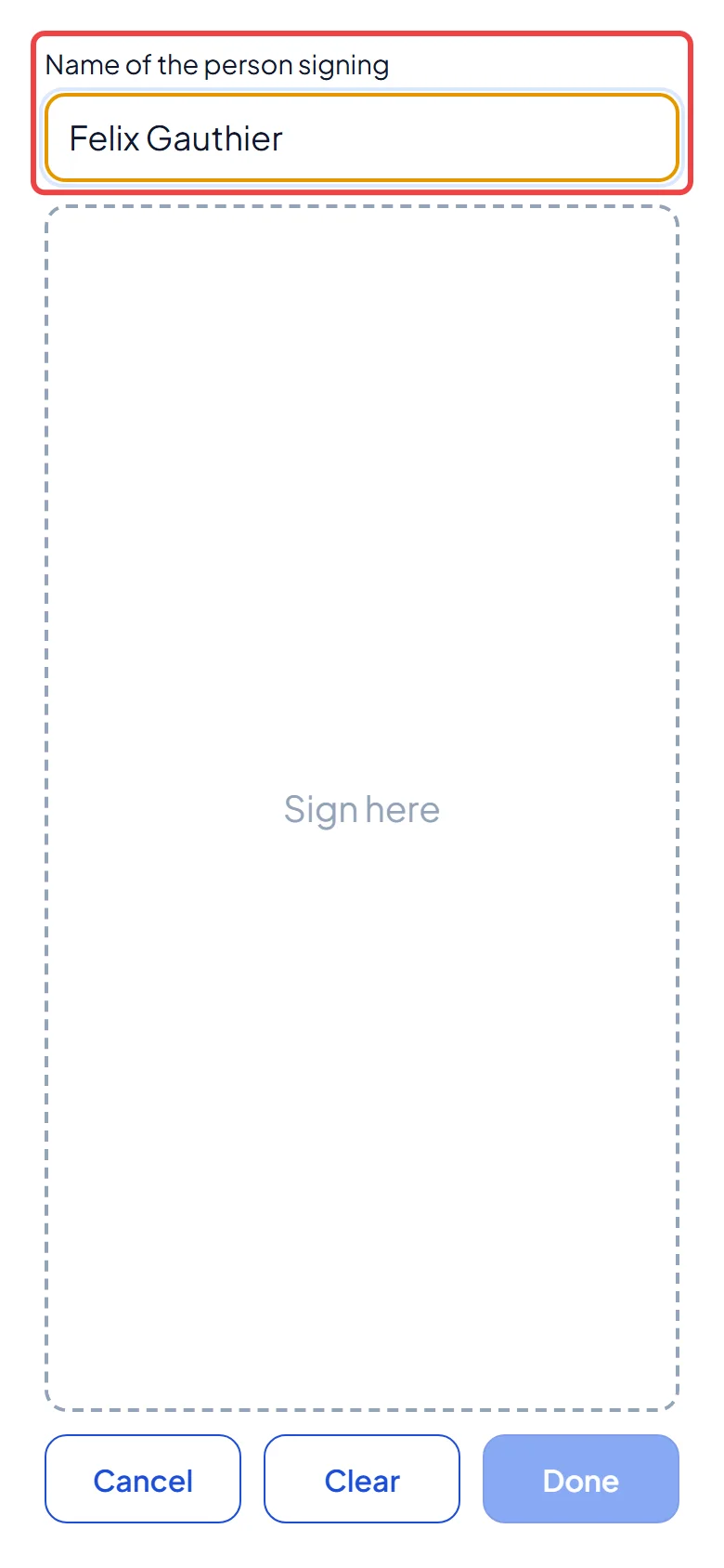 The full-screen signature pad