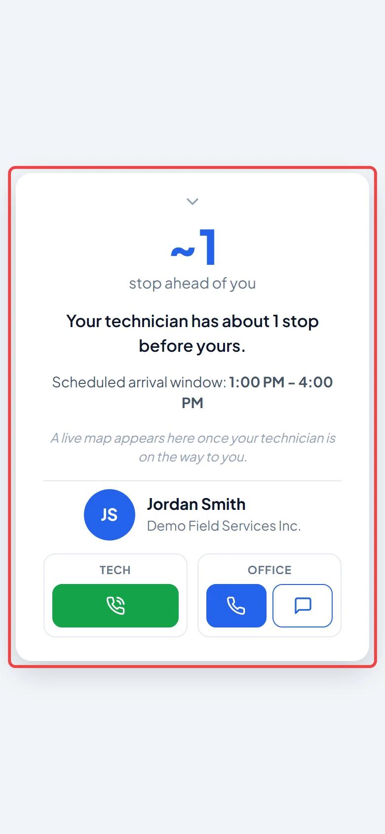 The live tracking page on a client's phone