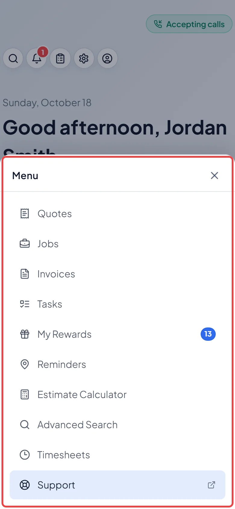 The More menu open on a phone