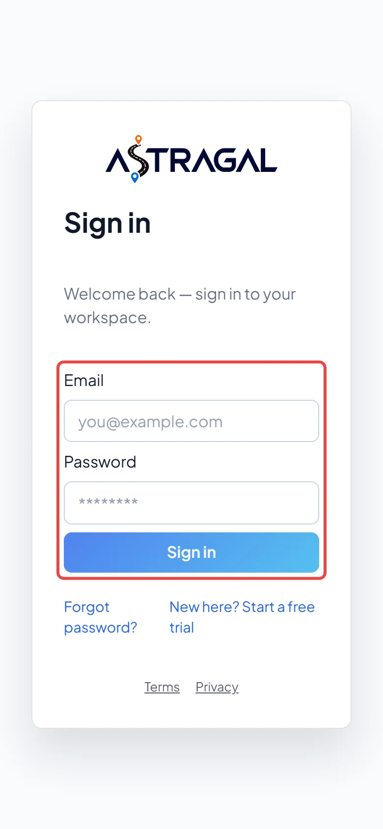 The Sign in screen on a phone