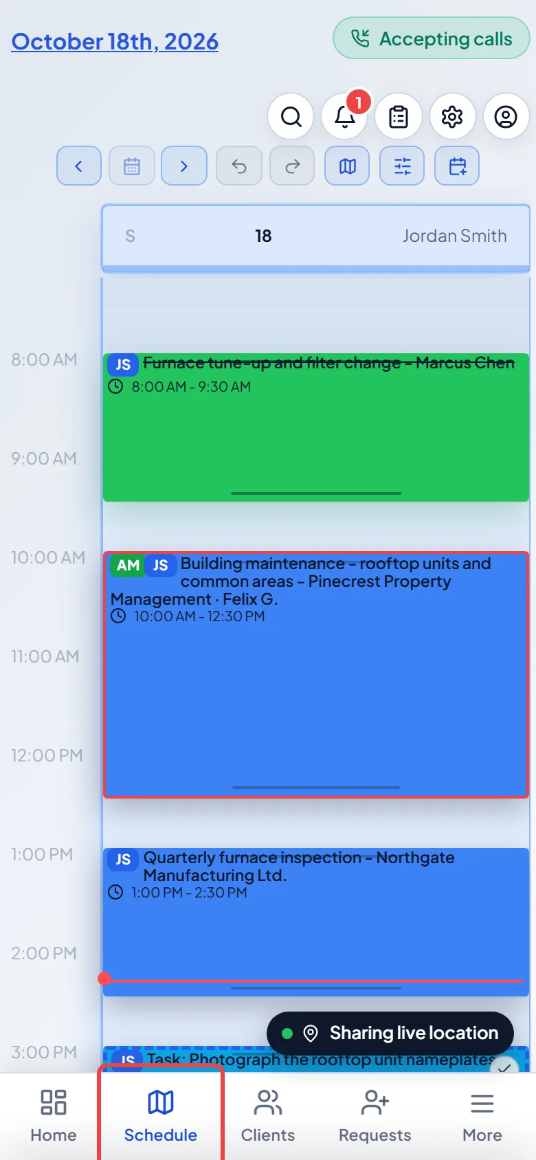 The schedule open on a phone with signal