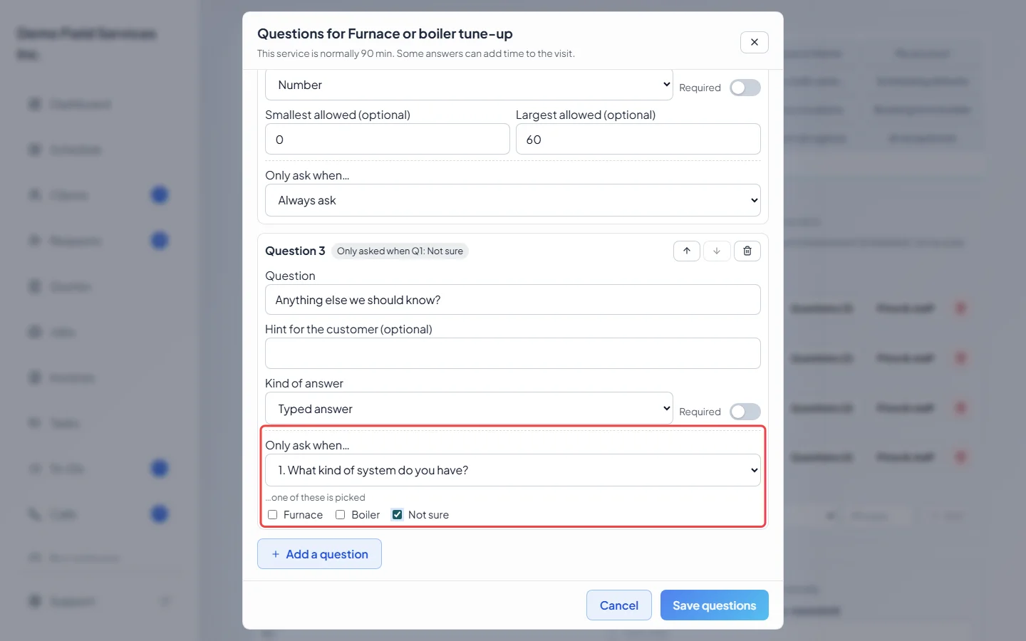 The Only ask when setting with an earlier question's answers ticked