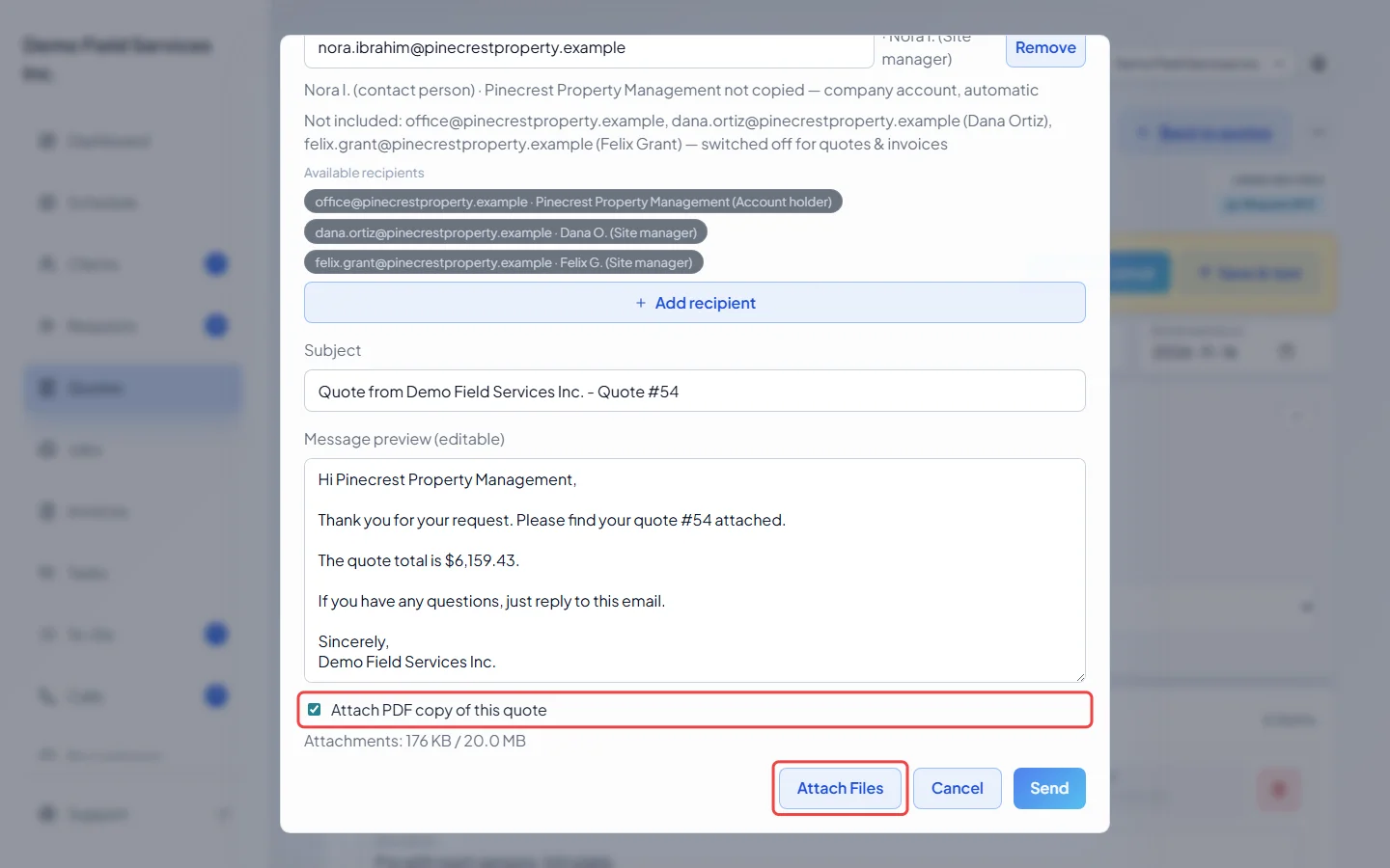 The PDF tick box and attachments in the send window