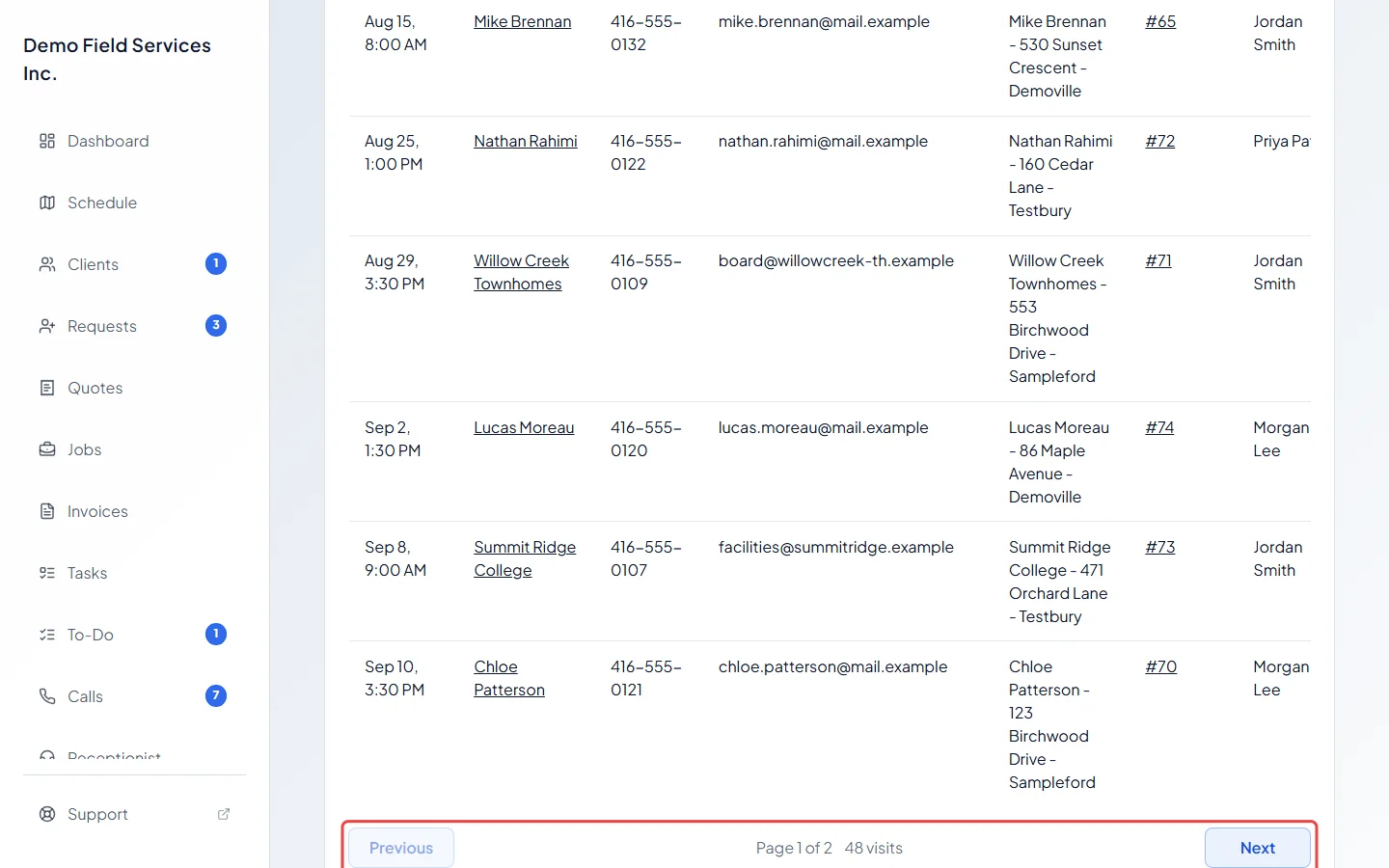 The Previous and Next buttons under a long report list