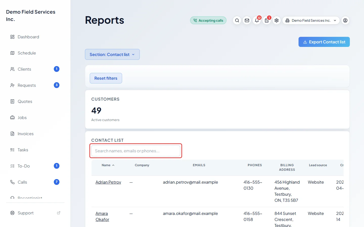 The search box above the Contact list