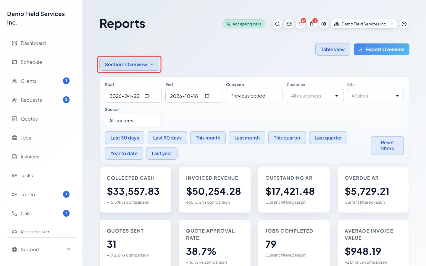 The Section button that reopens the list of reports