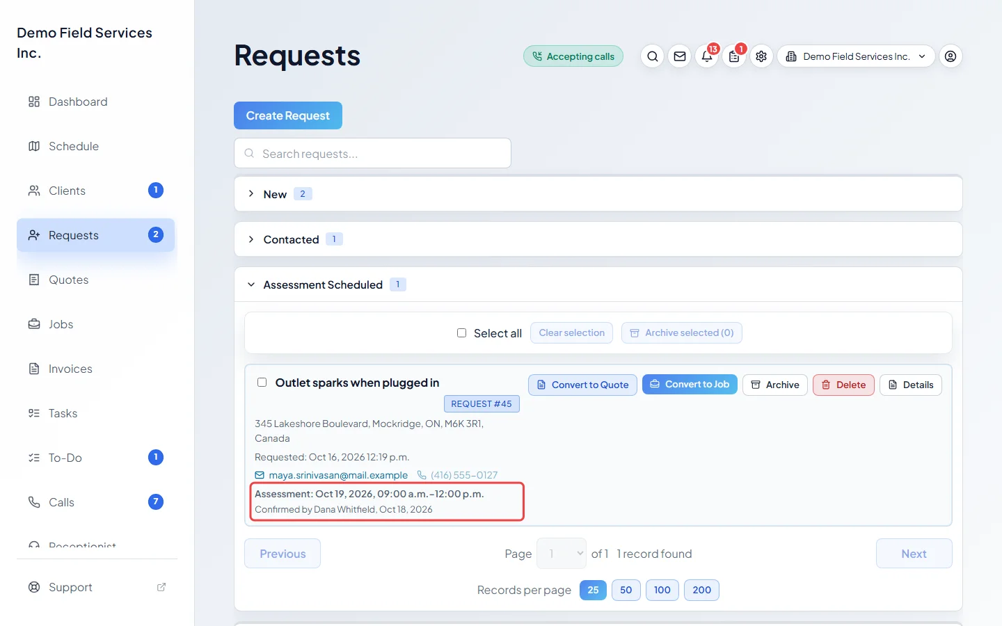 The Assessment Scheduled stage showing the booked visit time
