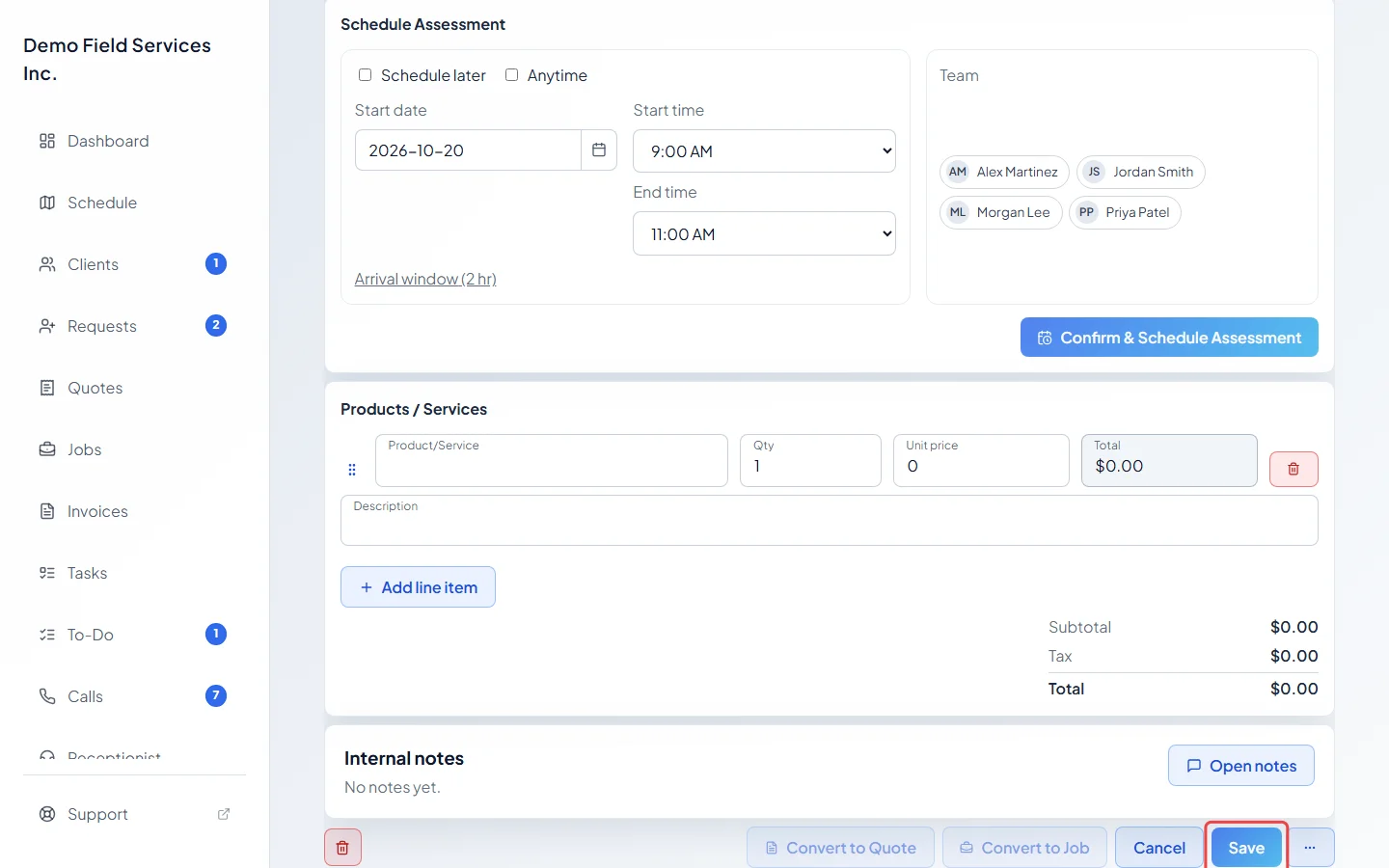 The bottom of the request page with the Save button ready after a change