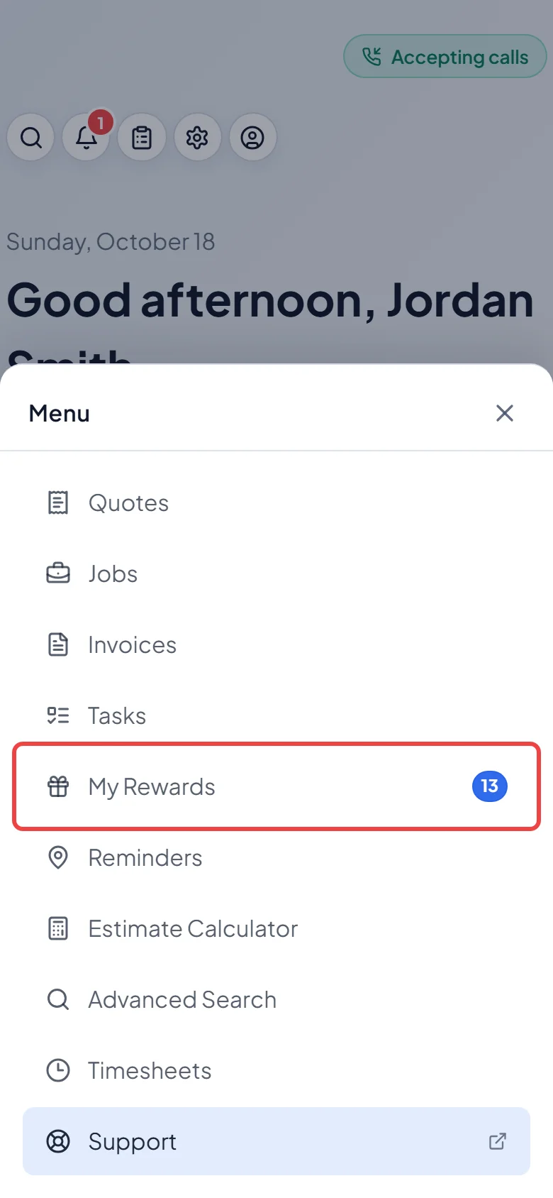 My Rewards in the phone's More menu