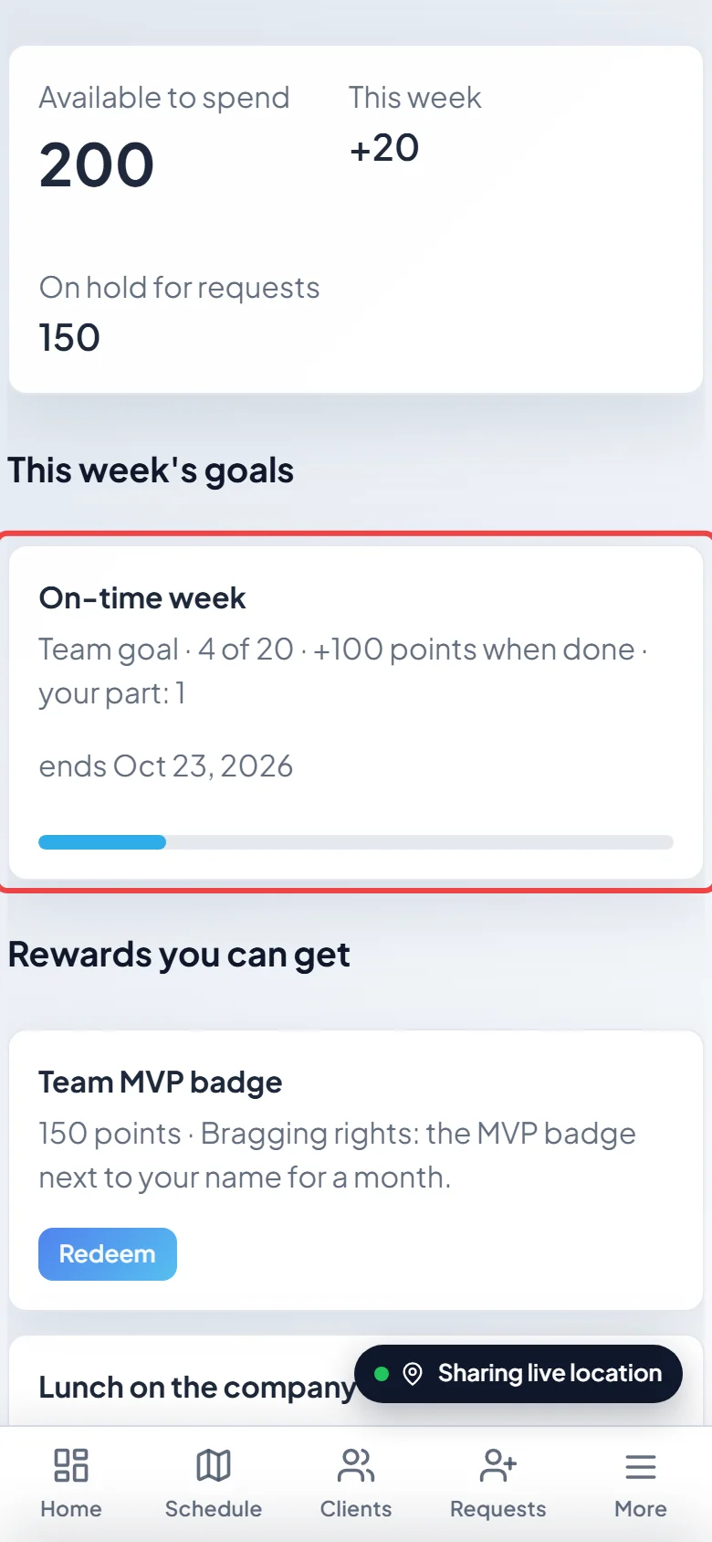 A team goal with its progress bar
