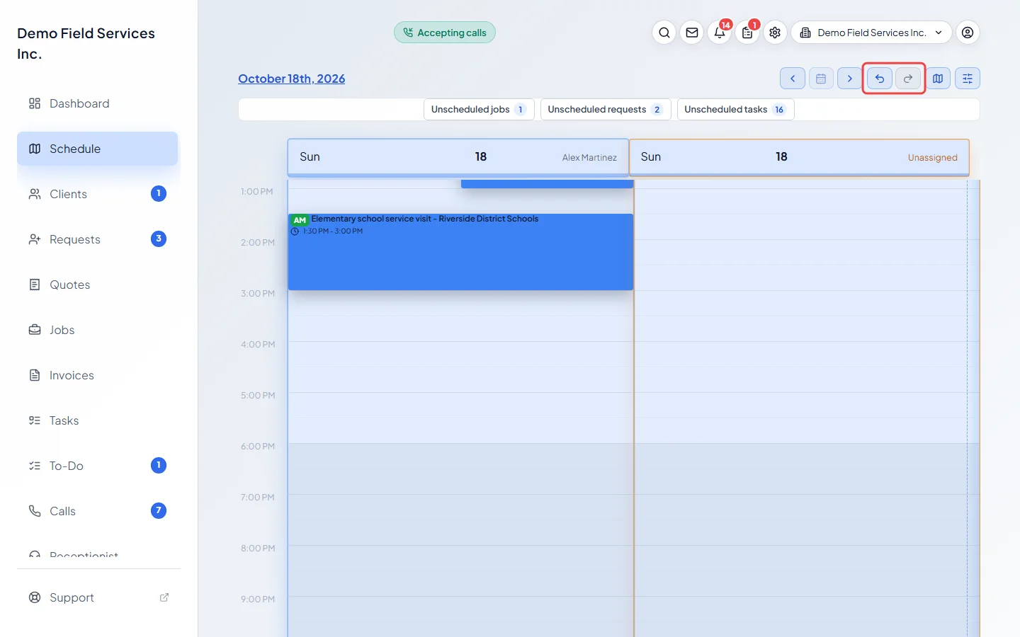 The undo and redo arrows at the top of the Schedule