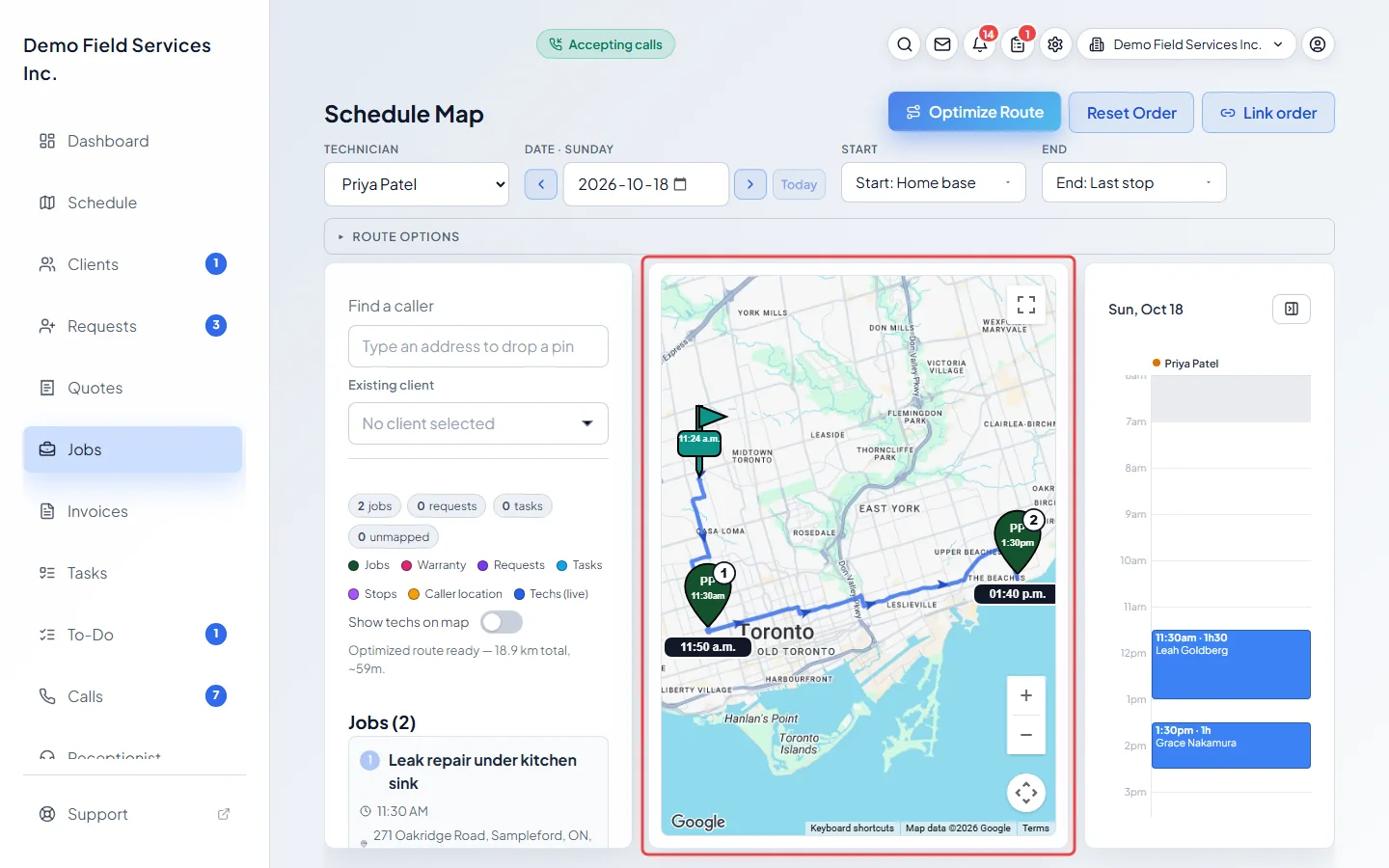 A route with arrival times under each stop and the leave-at flag