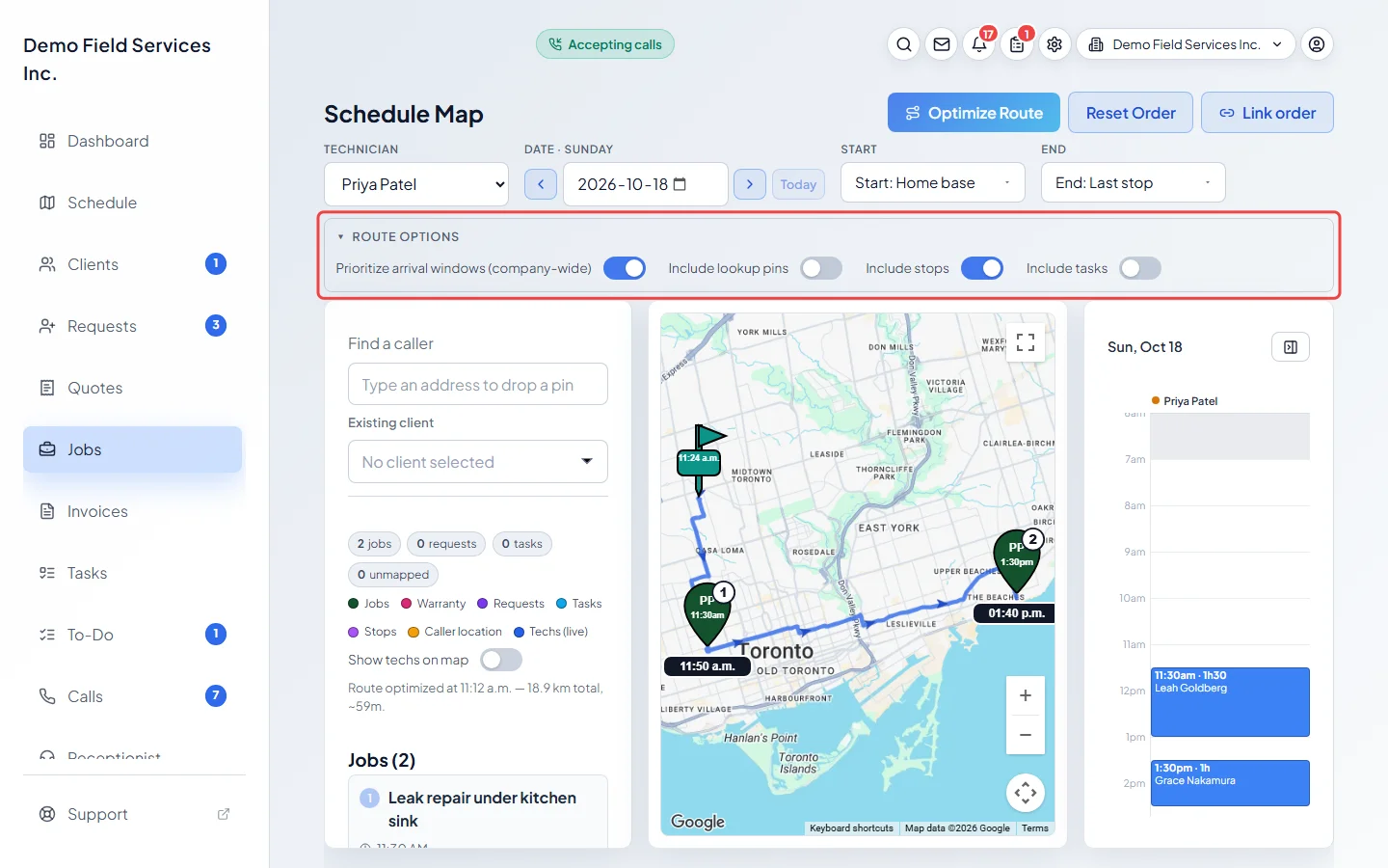 The Route options with the include switches