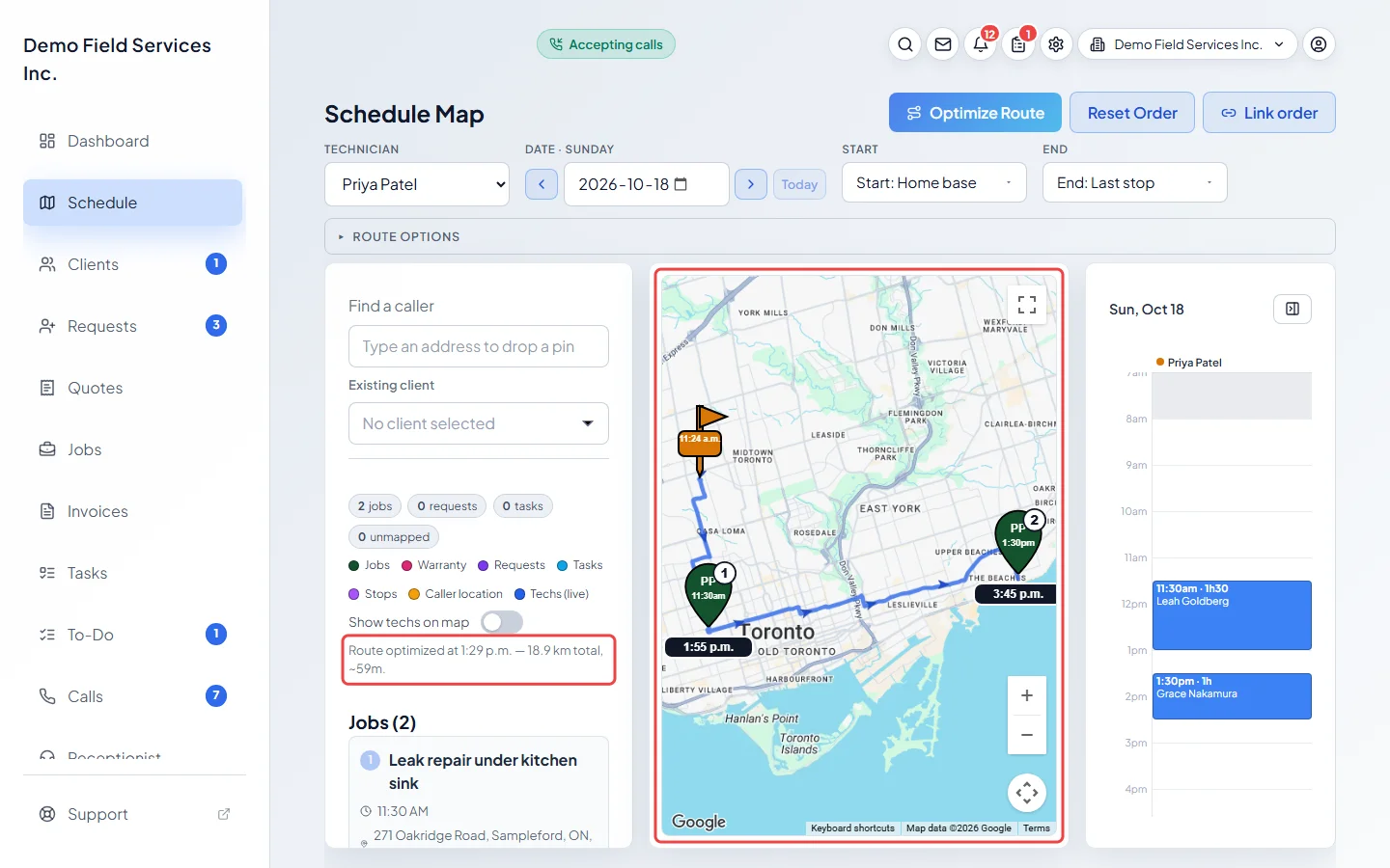 The same route opened later by someone else, planned at an earlier time