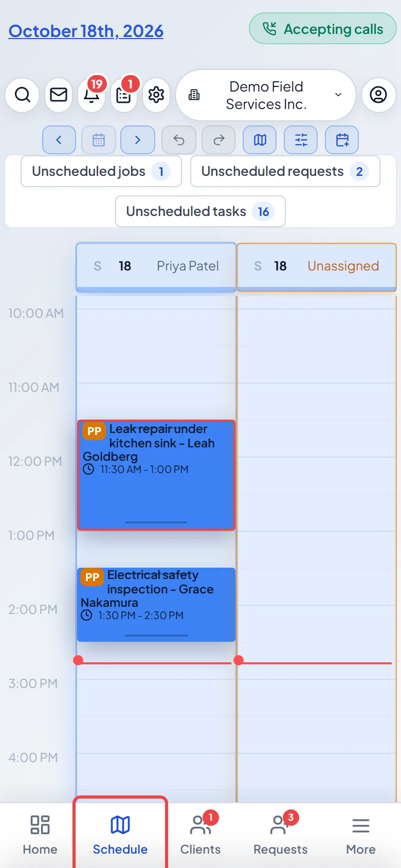 The Schedule open on a phone in Day view