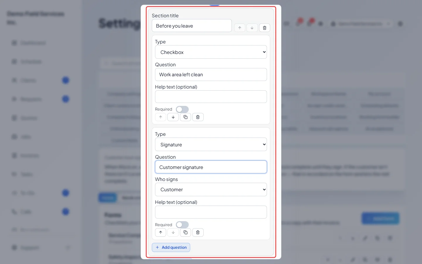 A form section with a checkbox question and a signature question