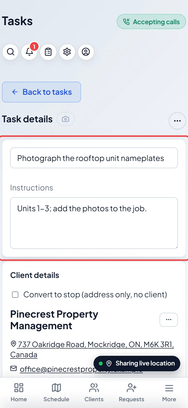A task opened on a phone showing its title and instructions