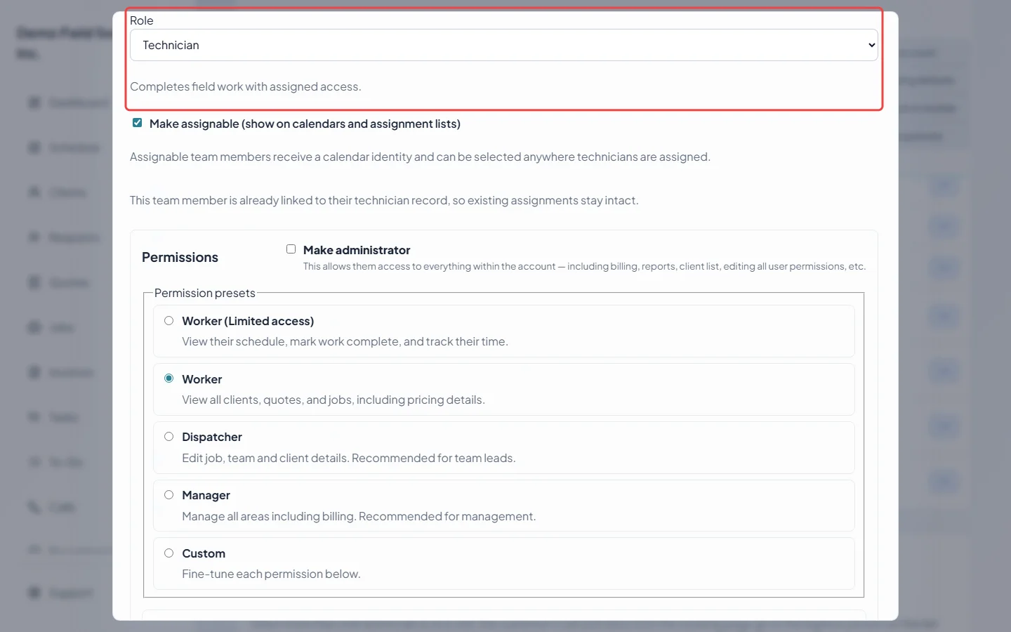 The Role picker in the Roles and access section